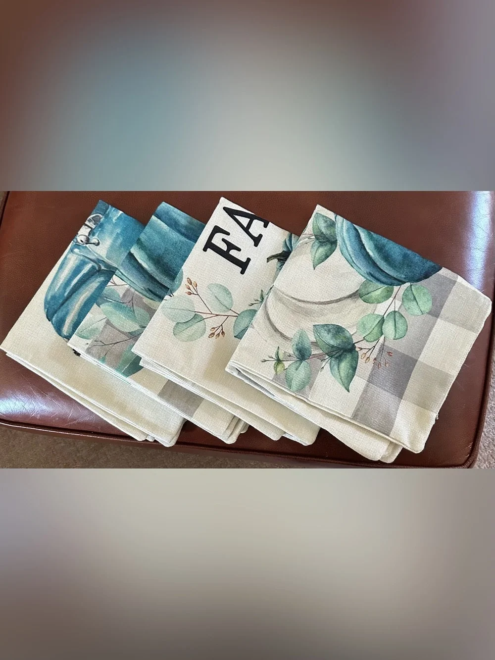 Set of 4 Fall Decorative Pillow Cases in Blues, Teals, Cream & Gray 18”x18” NEW